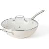 imageMartha Stewart Lockton 12quot Essential Multipurpose Heavy Gauge Aluminum FrypanWok Pan wPFA Free Premium Ceramic Nonstick Interior GreyLinen Essential Pan