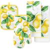 imageMartha Stewart Lots of Lemons Modern Kitchen Towel Oven Mitt ampamp Potholder Set 4Pack WhiteYellow