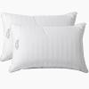 imageMartha Stewart Medium Soft Feather Down 100 Cotton 500 Thread Count Damask Stripe Embroidered Queen Size Set of 2White
