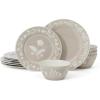 imageMartha Stewart Peony 12 Piece Porcelain Floral Chip and Scratch Resistant Dinnerware SetTaupe