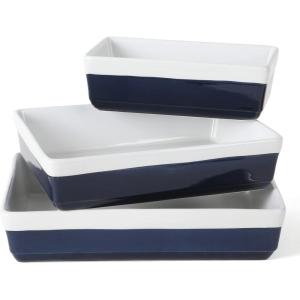 imageMARTHA STEWART 3 Piece Oven to Table Stoneware Bakeware Baking Dish ampamp Casserole Set  RedCobalt Blue