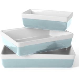 imageMARTHA STEWART 3 Piece Oven to Table Stoneware Bakeware Baking Dish ampamp Casserole Set  RedDusty Blue