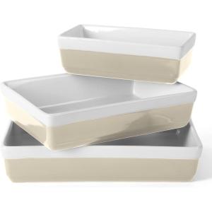 imageMARTHA STEWART 3 Piece Oven to Table Stoneware Bakeware Baking Dish ampamp Casserole Set  RedGrey
