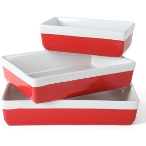 imageMARTHA STEWART 3 Piece Oven to Table Stoneware Bakeware Baking Dish ampamp Casserole Set  RedRed