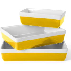 imageMARTHA STEWART 3 Piece Oven to Table Stoneware Bakeware Baking Dish ampamp Casserole Set  RedYellow