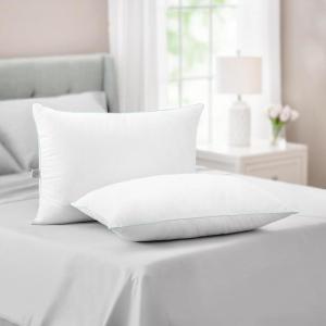 imageMARTHA STEWART Down Alternative Pillows King Size Set Of 2 Plush Cooling Pillow for Back Stomach or Side Sleepers Memory FoamLike Fiber Fill Dobby Stripe 20quot x 36quot WhiteWhite