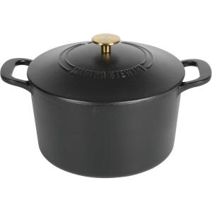 imageMARTHA STEWART Gatwick 7 QT Enamel Cast Iron Dutch Oven Pot with Lid Martha BlueBlack Matte