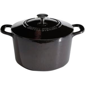 imageMARTHA STEWART Gatwick 7 QT Enamel Cast Iron Dutch Oven Pot with Lid Martha BlueGun Metal Gray