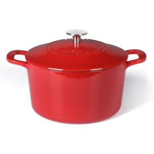 imageMARTHA STEWART Gatwick 7 QT Enamel Cast Iron Dutch Oven Pot with Lid Martha BlueRed