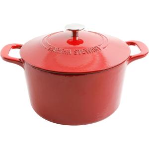 imageMARTHA STEWART Gatwick 7 QT Enamel Cast Iron Dutch Oven Pot with Lid Martha BlueRed Ombre