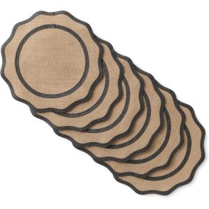 imageMARTHA STEWART Hessian Textured Wedge Border Placemats 6Pack Set 100 Natural Jute ampamp Burlap Woven Scallop Border Placemat NaturalMustard Yellow 15x15 RoundNaturalBlack