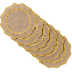 imageMARTHA STEWART Hessian Textured Wedge Border Placemats 6Pack Set 100 Natural Jute ampamp Burlap Woven Scallop Border Placemat NaturalMustard Yellow 15x15 RoundNaturalMustard Yellow