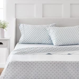 imageMartha Stewart  Full Size Sheets Set Crisp ampamp Tailored Cooling Sheets wa Naturally Smooth Cotton Percale Lightweight Feel  Bed Sheets with Matching Pillowcases ampamp Fitted Sheet Floral BlueOtto Geometric Light Blue