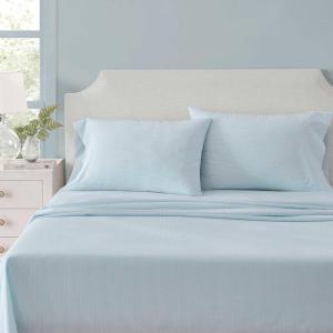imageMartha Stewart  Full Size Sheets Set Crisp ampamp Tailored Cooling Sheets wa Naturally Smooth Cotton Percale Lightweight Feel  Bed Sheets with Matching Pillowcases ampamp Fitted Sheet Floral BlueStripe Blue