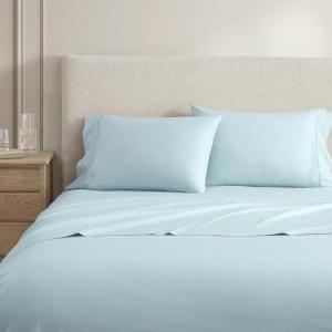 imageMartha Stewart  Full Size Sheets Set Crisp ampamp Tailored Cooling Sheets wa Naturally Smooth Cotton Percale Lightweight Feel  Matching Pillowcases ampamp Fitted Sheet Skylands Solid BeigeSkylands Solid Blue