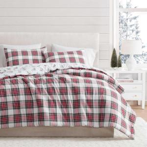 imageMartha Stewart  Queen Bedding Comforter Sets Wonderfully Plush ampamp Naturally Soft Cotton Flannel Bedding wMatching Pillowcases 3 Piece Bed Sets Yuletide Spruce PlaidHoliday Ribbons RedYuletide Spruce PlaidHoliday Ribbons Red
