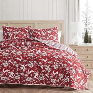 imageMartha Stewart  Queen Quilt Set Classic Quilted Bedding Lightweight Incredibly Soft ampamp Wrinkle Resistant Quilt with Matching Pillowcases 3 Piece Bed Set Dancing Deer RedDancing Deer Red