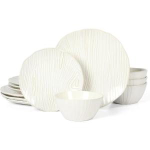 imageMartha Stewart 12 Piece Wood Look Reactive Stoneware Dinnerware Set
