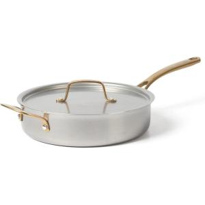 imageMartha Stewart 35 Qt Vintage Triply Stainless Steel Everyday Saut Pan wLid ampamp Gold HandlesStainless Steel w Gold Handles