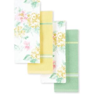 imageMartha Stewart Amber Floral Kitchen Towel Set 4Pack BlueGreen 16quotx28quotPetal Pink