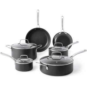 imageMartha Stewart Bosworth 10 Piece Hard Anodized Nonstick Aluminum Cookware Set  BlackCookware Set