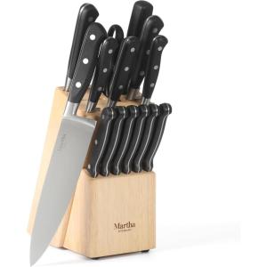imageMartha Stewart Carverton 6quot Cleaver Knife High Carbon Stainless Steel Kitchen Knives wBlack Triple Riveted HandleBlack Knife Block