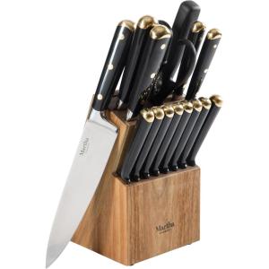 imageMartha Stewart Carverton 6quot Cleaver Knife High Carbon Stainless Steel Kitchen Knives wBlack Triple Riveted HandleBlack W Gold Knife Block