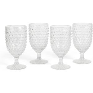 imageMartha Stewart Chauncey 4Pack 142 oz Hobnail Handmade Glass Goblet  PinkClear Hobnail