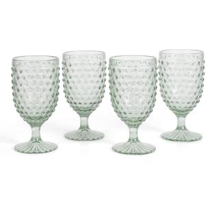 imageMartha Stewart Chauncey 4Pack 142 oz Hobnail Handmade Glass Goblet  PinkGreen Hobnail