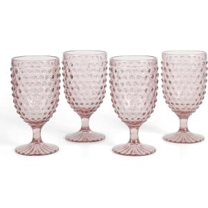 imageMartha Stewart Chauncey 4Pack 142 oz Hobnail Handmade Glass Goblet  PinkPink Hobnail