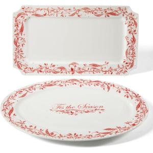 imageMartha Stewart Christmas Plates 12 Piece Decorated Red and White Stoneware Dinnerware SetChristmas Vines Serveware