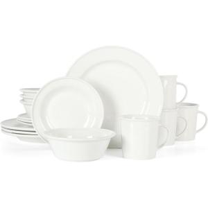 imageMartha Stewart Cliffield 16Piece Porcelain Chip and Scratch Resistant Dinnerware Set  White wBlack RimWhite