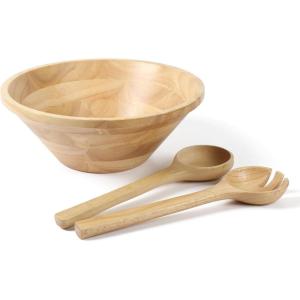 imageMartha Stewart Coban 3 pc 13quot Round Wood Salad Bowl W 2 Servers