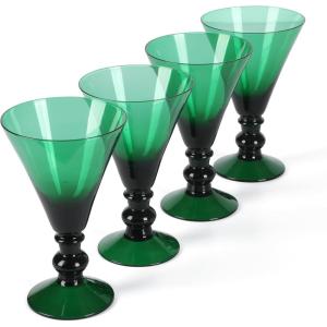 imageMartha Stewart Crispa 4 Piece 10 Ounce Goblet Martini Handmade Glassware  Jade GreenJade Green Glass