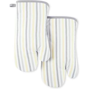 imageMartha Stewart Daisy Stripe Oven Mitt Set 2Pack BeigeBrown 7quotx13quotGreyYellow