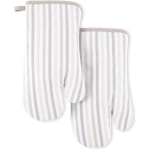 imageMartha Stewart Daisy Stripe Oven Mitt Set 2Pack BeigeBrown 7quotx13quotLinen