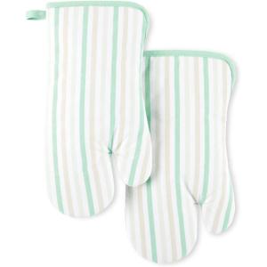 imageMartha Stewart Daisy Stripe Oven Mitt Set 2Pack BeigeBrown 7quotx13quotMint