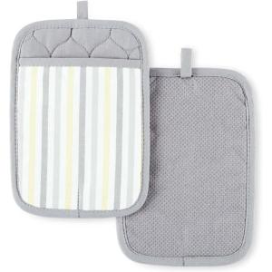 imageMartha Stewart Daisy Stripe Pot Holder Set 2Pack BeigeBrown 7quotx10quotGreyYellow