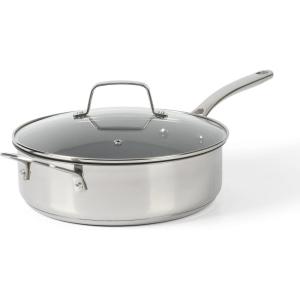 imageMartha Stewart Delaroux Stainless Steel 4Quart PFAs Free Premium Ceramic Nonstick Saute Pan wTempered Glass Lid