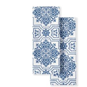 imageMartha Stewart Dual Purpose Kitchen Towel 2Pack Set Floral Vine 16quotx28quotStrie Medallion