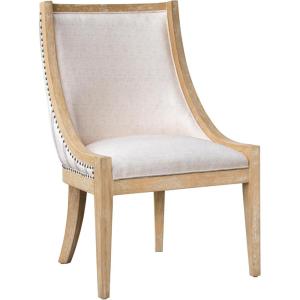 imageMartha Stewart Farmhouse Dining Room Chair Recessed Arm Chair for Bedrooms Nailhead Trim Solid Wood Legs Upholstered Reading Accent Chairs for Living Room Kitchen Dcor Elmherst  Linen ColorBeige Stripe
