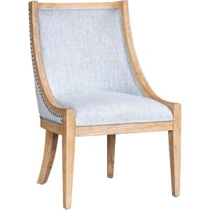 imageMartha Stewart Farmhouse Dining Room Chair Recessed Arm Chair for Bedrooms Nailhead Trim Solid Wood Legs Upholstered Reading Accent Chairs for Living Room Kitchen Dcor Elmherst  Linen ColorLight Blue