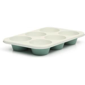 imageMartha Stewart Gallen 12 Cup Nonstick Carbon Steel MuffinCupcake Pan  Cool GreyTeal
