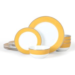 imageMartha Stewart Gracie Lane Porcelain Decorated Dinnerware Set  Martha Blue wGold Rim Service for 4 12pcsGold w Gold Rim