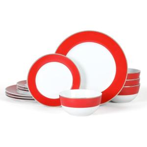 imageMartha Stewart Gracie Lane Porcelain Decorated Dinnerware Set  Martha Blue wGold Rim Service for 4 12pcsPersimmon w Gold Rim