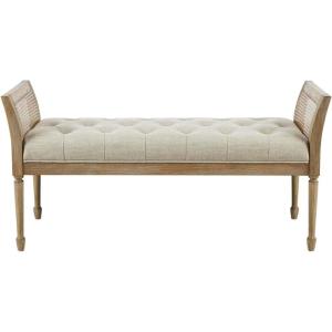 imageMartha Stewart Isla Entryway Accent Bench for Living Room Bedford Collection Tufted Seat Cane Side Frames Farmhouse Bed End Bench for Bedroom Indoor Seating Reclaimed Finish 485quot Wide Natural