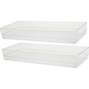 imageMartha Stewart Kerry Plastic Stackable Office Desk Drawer Organizers 6quot x 3quot 6 Pack with Gold Trim15 x 6