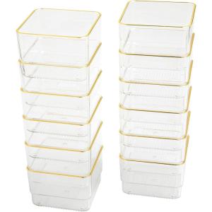 imageMartha Stewart Kerry Plastic Stackable Office Desk Drawer Organizers 6quot x 3quot 6 Pack with Gold Trim3 x 3