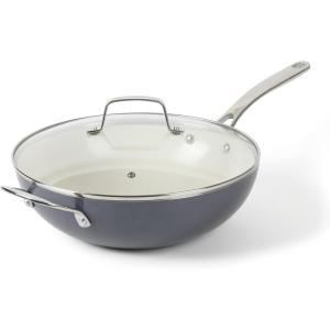 imageMartha Stewart Lockton 12quot Essential Multipurpose Heavy Gauge Aluminum FrypanWok Pan wPFA Free Premium Ceramic Nonstick Interior GreyGrey Essential Pan