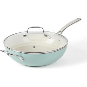 imageMartha Stewart Lockton 12quot Essential Multipurpose Heavy Gauge Aluminum FrypanWok Pan wPFA Free Premium Ceramic Nonstick Interior GreyMartha Blue Essential Pan